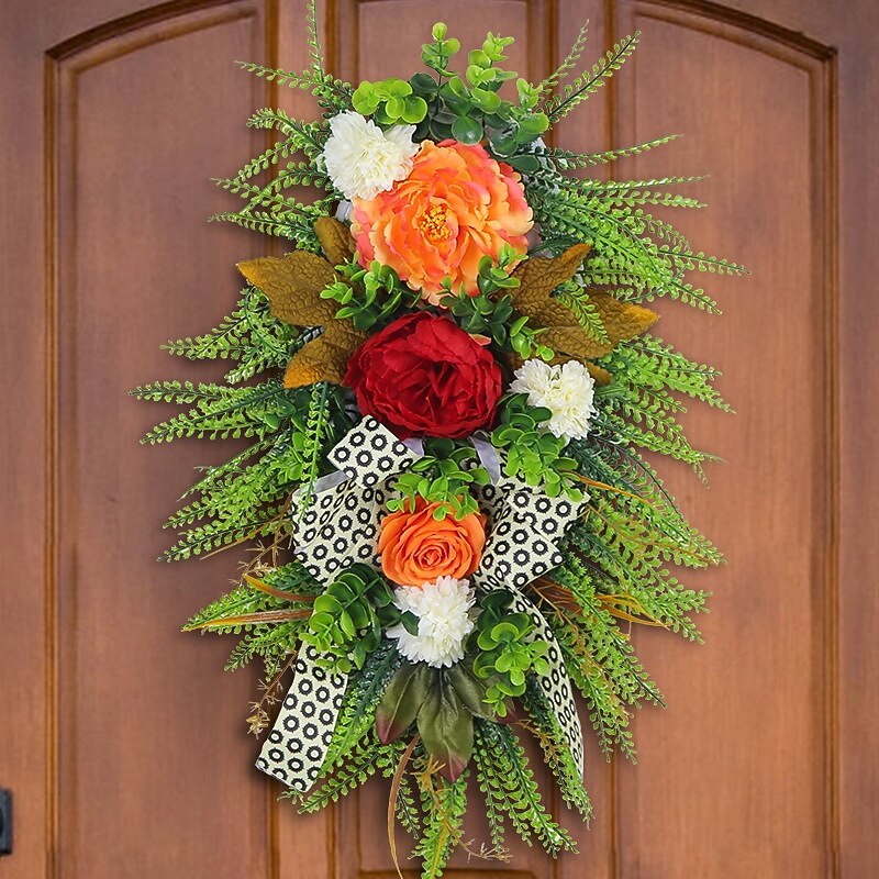 Fall Swag Wreath for Front Door Thanksgiving Autumn Harvest Indoor Outdoor Decoration, Leopard Print Artificial Plant Wreath Rustic Fall Door Hanging Decor