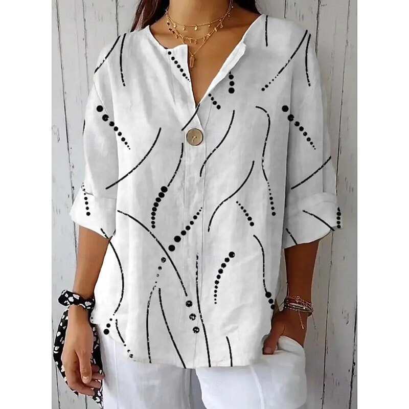 Women's Shirt Long Sleeve  V Neck Floral Graphic Bohemia Vintage Tropical  Regular Tops Daily Holiday Beach Wear Print White Orange Green Summer Spring