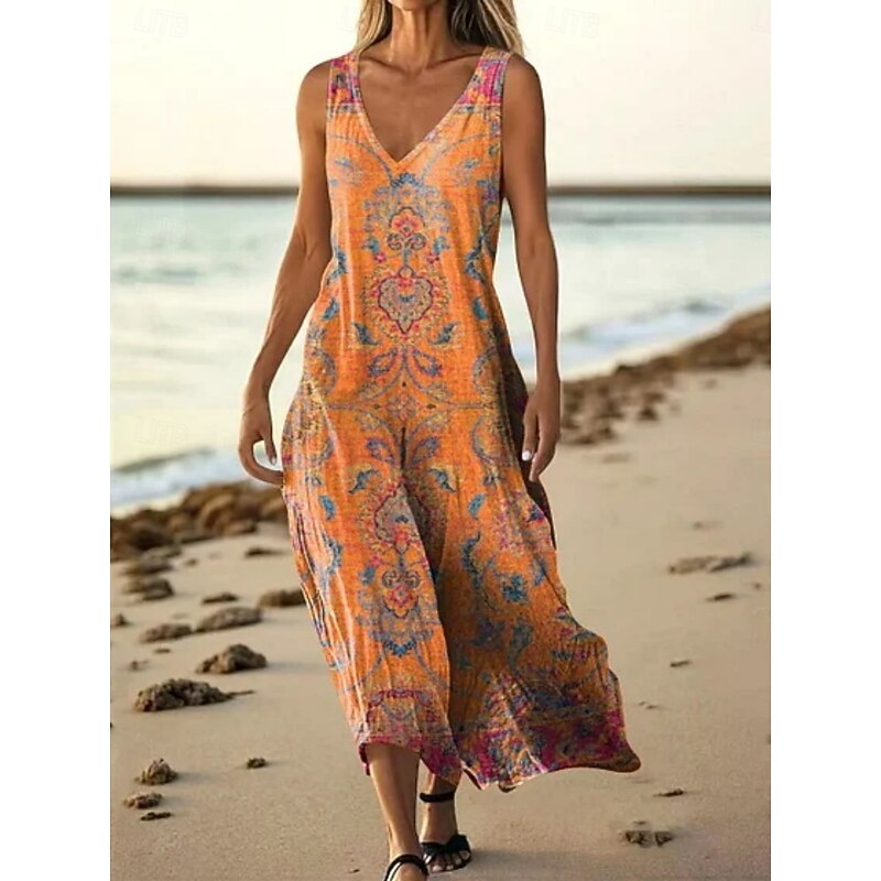 Women's Long Dress Maxi Dress Casual Dress Tank Dress Summer Dress African Daily Holiday Beach Regular Fit Floral Sleeveless V Neck Pink Red Navy Blue Purple Summer4