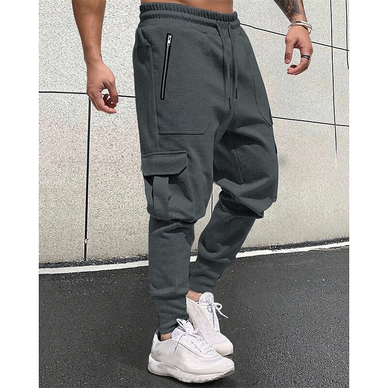 Men's Athletic Pants Sweatpants Joggers Trousers Cargo Sweatpants Pocket Elastic Waist Drawstring Plain Comfort Sports Outdoor Daily Fashion Casual Black Dark Gray Micro-elastic3