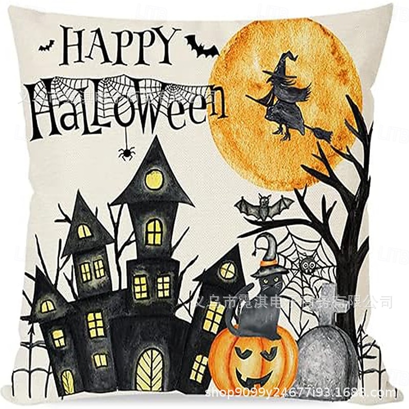1 pcs Linen Pillow Cover, Halloween Square Zipper Traditional Classic4