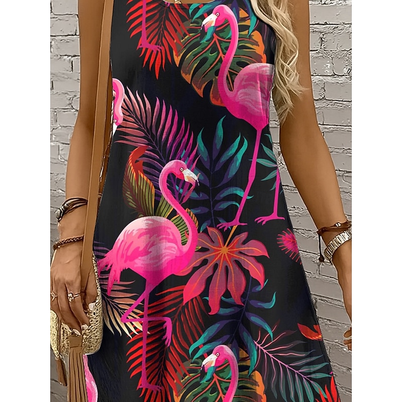 Women's Mini Dress Sundress A Line Dress Off The Shoulder Dress Vacation Casual Holiday Beach Regular Fit Floral Graphic Bird Sleeveless Crew Neck Magenta Pink Purple Orange Summer3