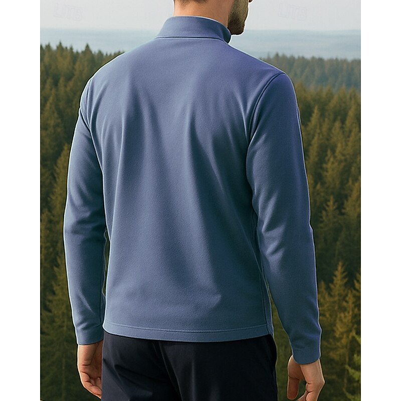 Men's Polo Sweatshirt Running Top Hiking top Long Sleeve Stand Collar Tee Tshirt Top Outdoor Quick Dry Lightweight Elastic Breathable Quarter-Zip Polyester Dark Grey Black Green Tennis Golf Running2