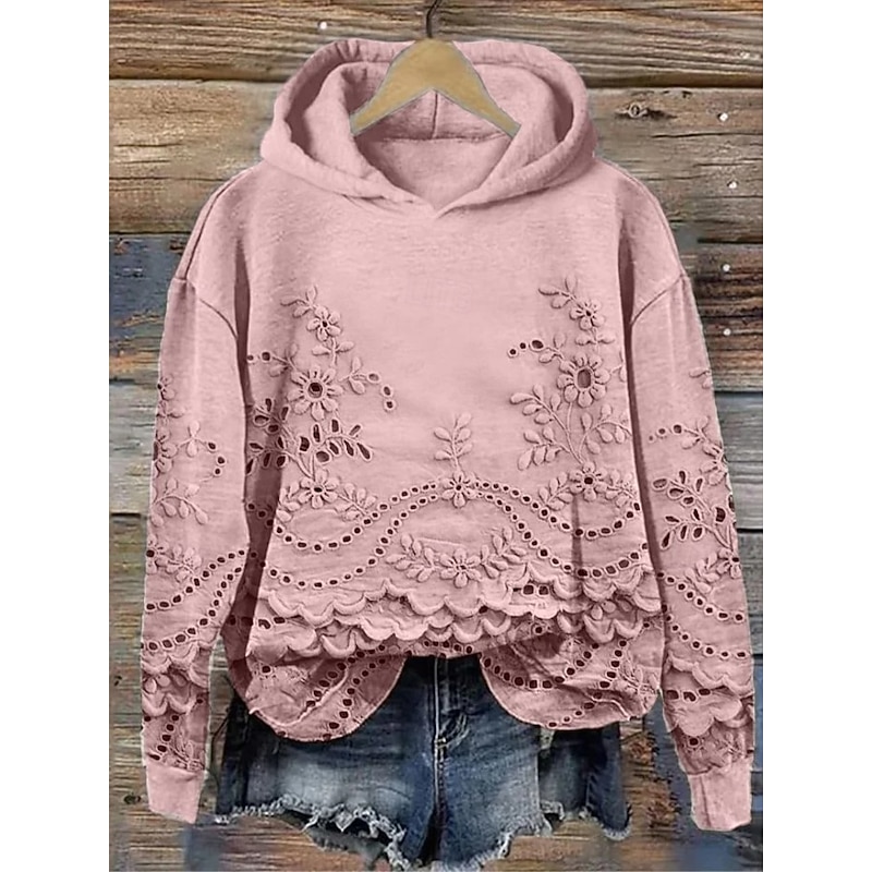 Women's Hoodie Pullover Sweatshirt Oversized Long Sleeve Casual Graphic Floral Warm Fashion Hooded Regular Tops Street Dailywear Print White Pink Blue Purple Green Fall Winter