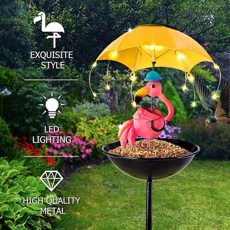Outdoor Solar Landscape Lights Wrought Iron Flamingo Waterproof Statue Lamp Bee Lawn Lamp with Hummingbird Feeder Function Christmas Thanksgiving Gift for Yard Lawn Terrace Garden Decoration4