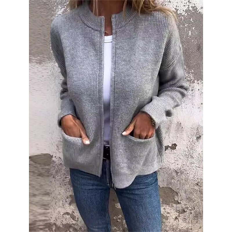 Women's Casual Jacket Comfortable Breathable Zipper Pocket Casual Plain Vacation Street Casual Daily Wear Zipper Regular Stand Collar Regular Fit Long Sleeve Outerwear Black Red Orange Spring Fall2