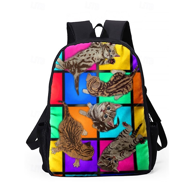 Kids' Fun Cat Print Backpack Set with Pencil Case and Lunch Bag – Colorful, Playful Design for School, Travel and Everyday Use Vincent Hie4