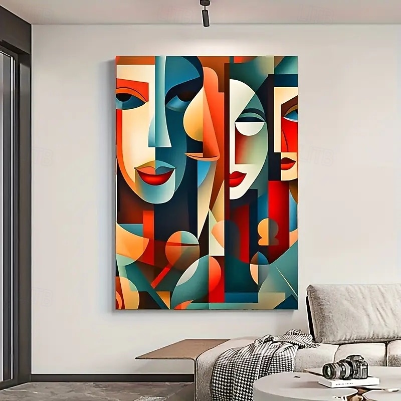 One Piece Modern Cubism Wall Art Canvas Frameless Abstract Geometric Painting Modern Artwork No Frame Required Suitable For Living Room And Bedroom Decoration