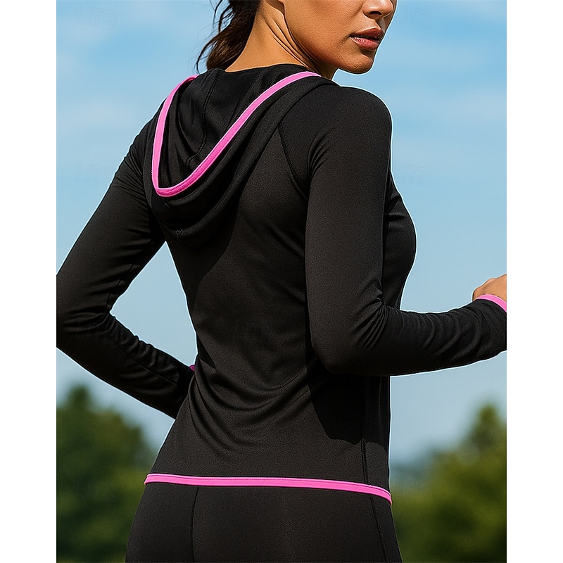 Women's Running Jacket Outdoor Jacket Full Zip Long Sleeve Outerwear Athletic Fall Patchwork Quick Dry Lightweight Elastic Breathable Tennis Golf Running Sportswear Activewear Blue Green Rose Pink3