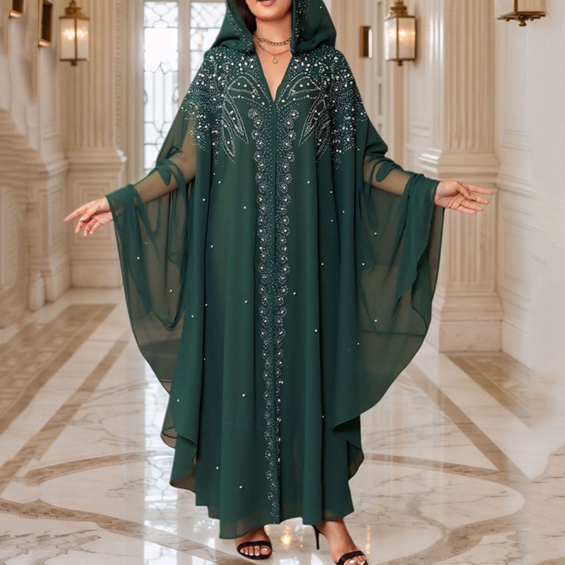 Women's Long Dress Maxi Dress Casual Dress Boho Dress Western Dress Fashion Muslim Outdoor Party Holiday Regular Fit Plain Long Sleeve Hooded Black Dark Green Spring Fall