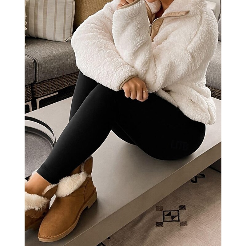 Women's Fleece Pants Slacks Leggings Streetwear Casual Full Length Natural Plain Elastic Waist Comfy Outdoor Comfortable Outdoor Going out Wine Navy Black Dark Gray Winter Regular Fit3