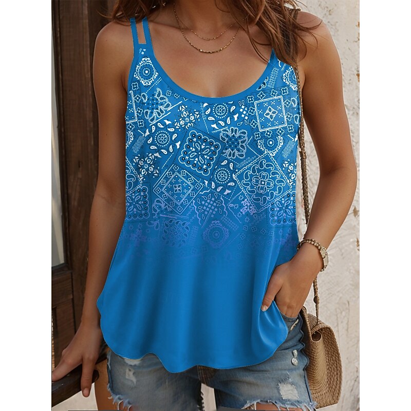 Women's Camisole Tank Top Ombre Graphic Geometric Vintage Stylish Sleeveless Scoop Neck Regular Tops Daily Holiday Print Red Blue Purple Green Summer Spring4