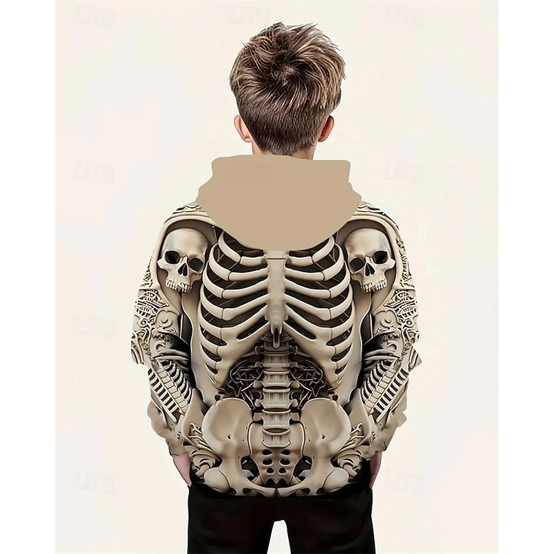 Boys' 3D Skull Hoodie Long Sleeve Spring Fall Fashion Streetwear Kids 4-12 Years Hooded Outdoor Casual Daily Regular Fit2