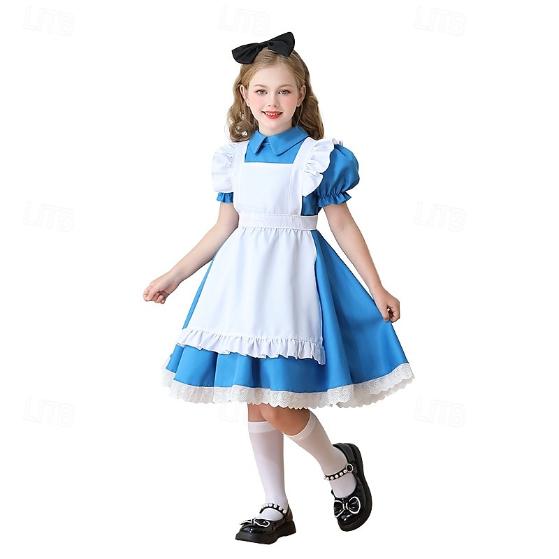 Alice in Wonderland Fairy Tale Alice Dress Storybook Characters Sweet Lolita Movie Cosplay for Girls' Kid's Halloween Carnival World Book Day Performance Educational Dress Up School Event4