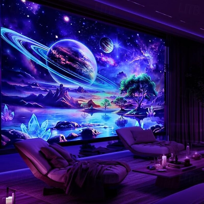Blacklight Tapestry Glow in the Dark Glow Party UV Reactive Galaxy Trippy Misty Mushroom Nature Landscape Hanging Tapestry Wall Art Mural for Living Room Bedroom3