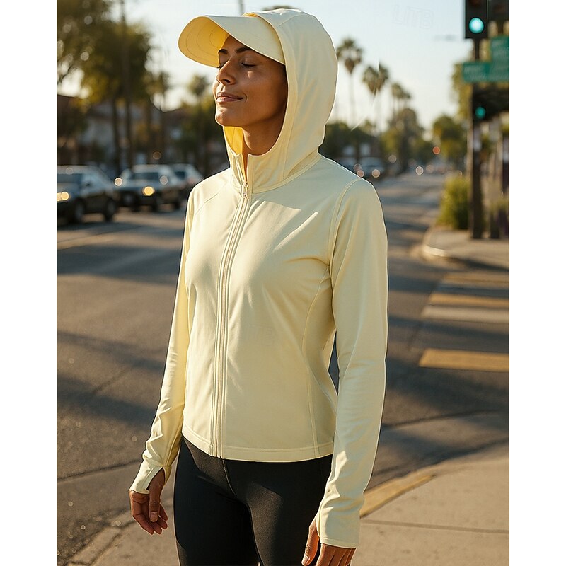 Women's Running Jacket Outdoor Jacket Full Zip Long Sleeve Outerwear Athletic Solid Colored Sun Protection Quick Dry Lightweight UV Cooling Tennis Golf Running Sportswear Activewear White Yellow Army3