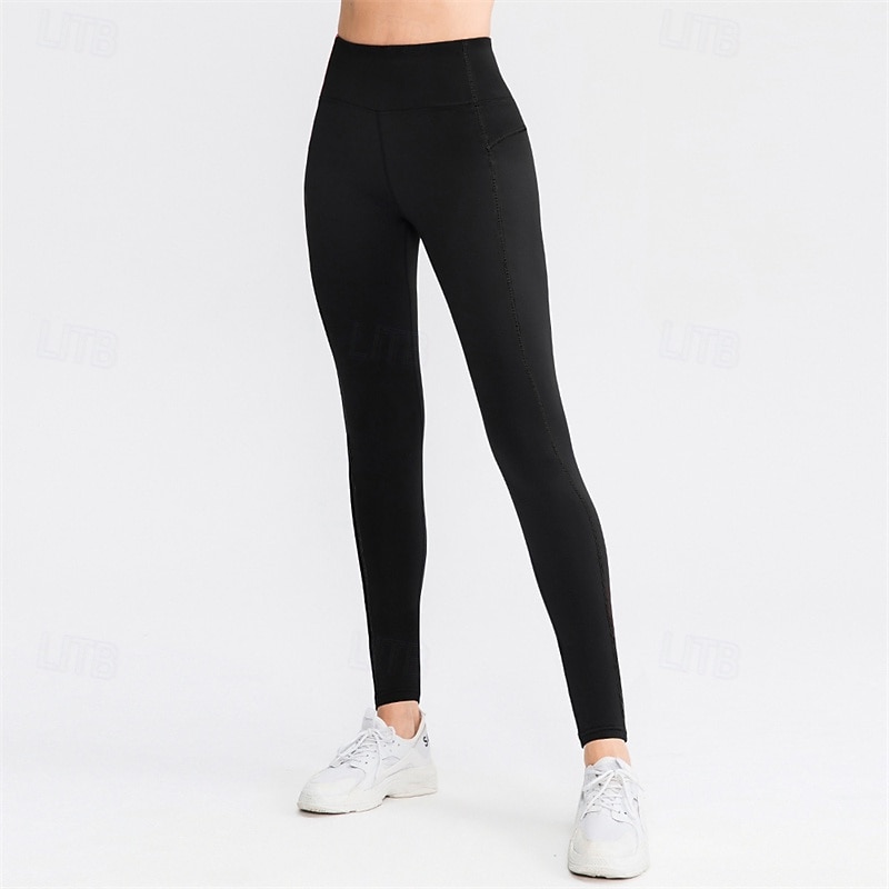 Women's pilates leggings Sports Pants Fitness Leggings Warm High Waist Pilates Gym Zumba Bottoms Solid Color Black / Orange Black Navy Blue Winter Sports Activewear Micro-elastic3