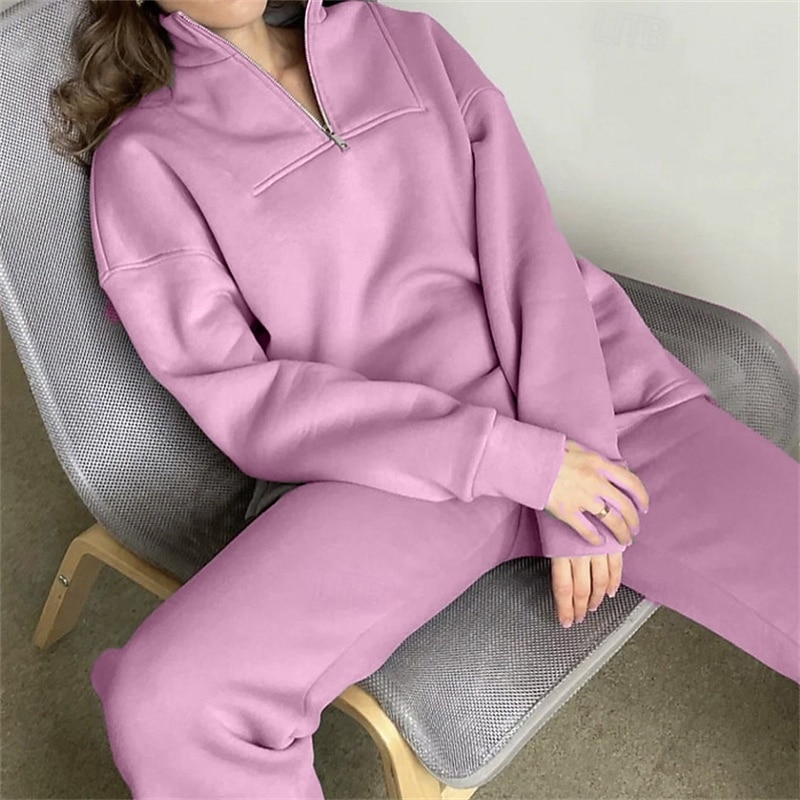 Women's Tracksuit Sweatsuit Activewear Set Pocket Solid Colored Clothing Suit Fall Black Ivory Gym Workout Sports Thermal Warm Windproof Soft Long Sleeve Sport Activewear Micro-elastic Regular Fit