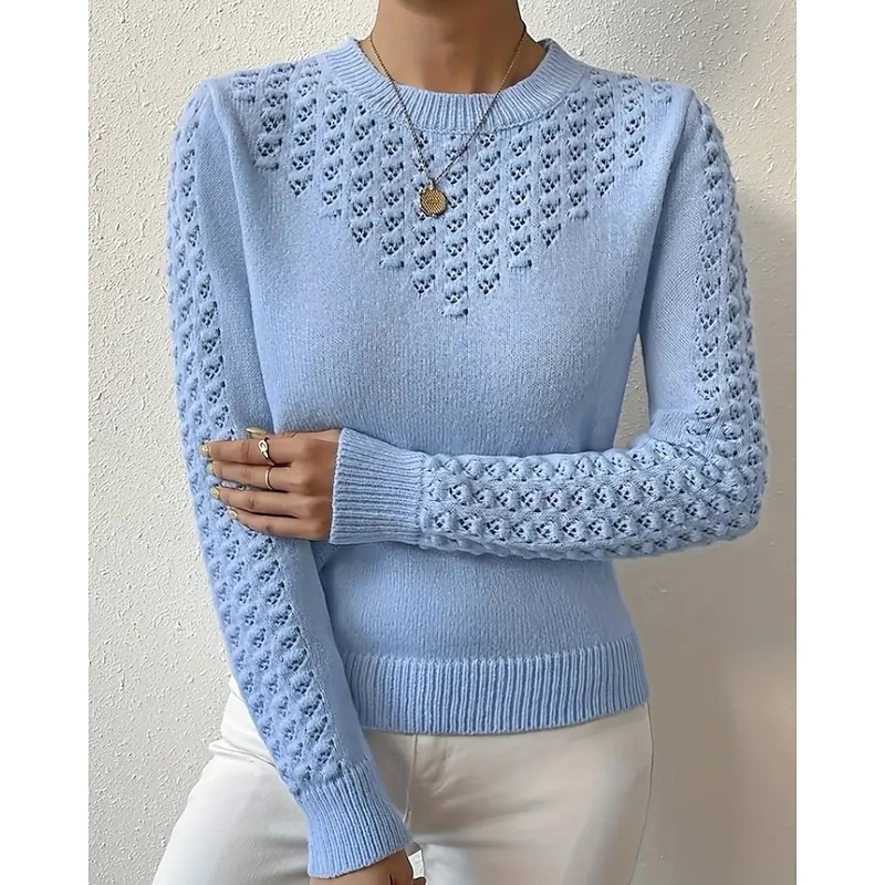 Women's Blouse Plain Modern Casual Long Sleeve Crew Neck Regular Tops Daily Going out Cut Out Blue Summer2