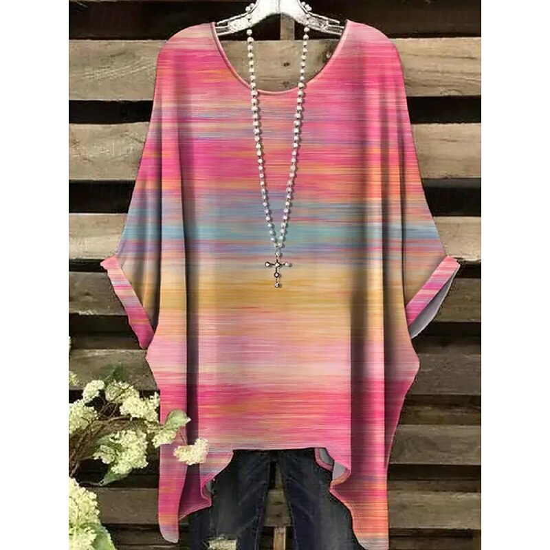 Women's Boho Shirt Graphic Geometric Abstract Elegant Bohemia Active Short Sleeve Batwing Sleeve Crew Neck Regular Tops Daily Holiday Beach Wear Black White Pink Brown Summer Spring2