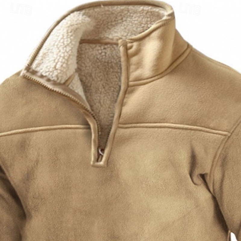 Men's Polo Sweatshirt Polar Fleece Quarter Zip Sweatshirt Khaki Half Zip Plain Pocket Sports & Outdoor Daily Holiday Polyester Streetwear Basic Casual Winter Autumn / Fall Clothing Apparel Hoodies2