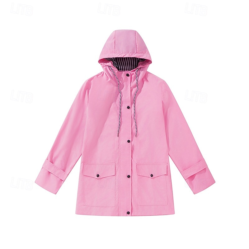Women's Hoodie Jacket Waterproof Rain Jackets Rain Coats Waterproof Warm Zipper Pocket Fashion Casual Plain Daily Wear Weekend Zipper Long Hooded Regular Fit Long Sleeve Outerwear Black Yellow Pink4