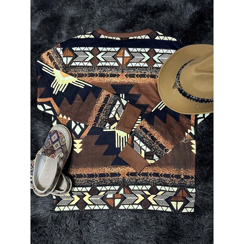 Women's Pullover Sweatshirt Graphic Paisley Warm Vintage Western Long Sleeve Crew Neck Regular Tops Street Dailywear Casual Print Blue Brown Dark Blue Spring Fall Winter2