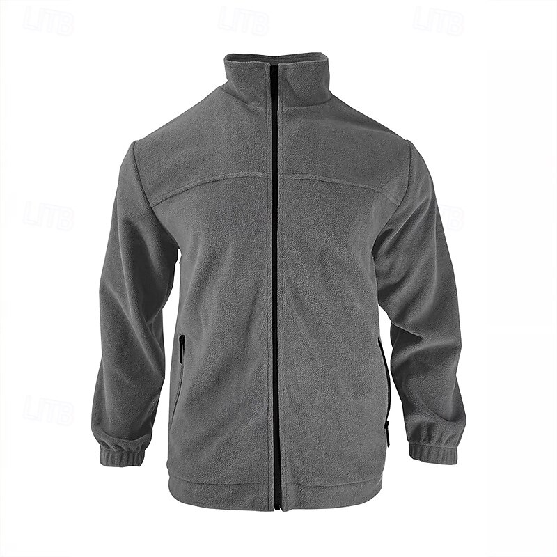 Men's Fleece Hoodie Black White Brown Gray Standing Collar Plain Zipper Front Pocket Sports & Outdoor Casual Daily Streetwear Cool Sportswear Fall & Winter Clothing Apparel Hoodies Sweatshirts  Long