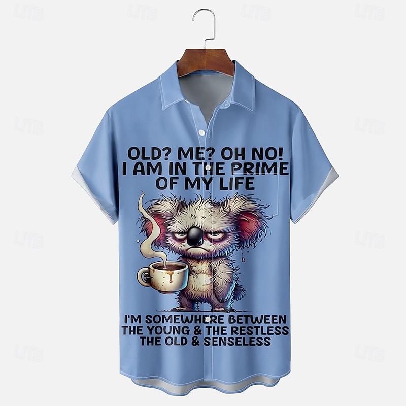 Men's Funny Old Man Shirt Summer Shirt Button Up Shirt Short Sleeve Fashion Casual Holiday Dads Day Gifts Summer Spring Turndown 3D Print Collared Shirts Front One Pocket Blue