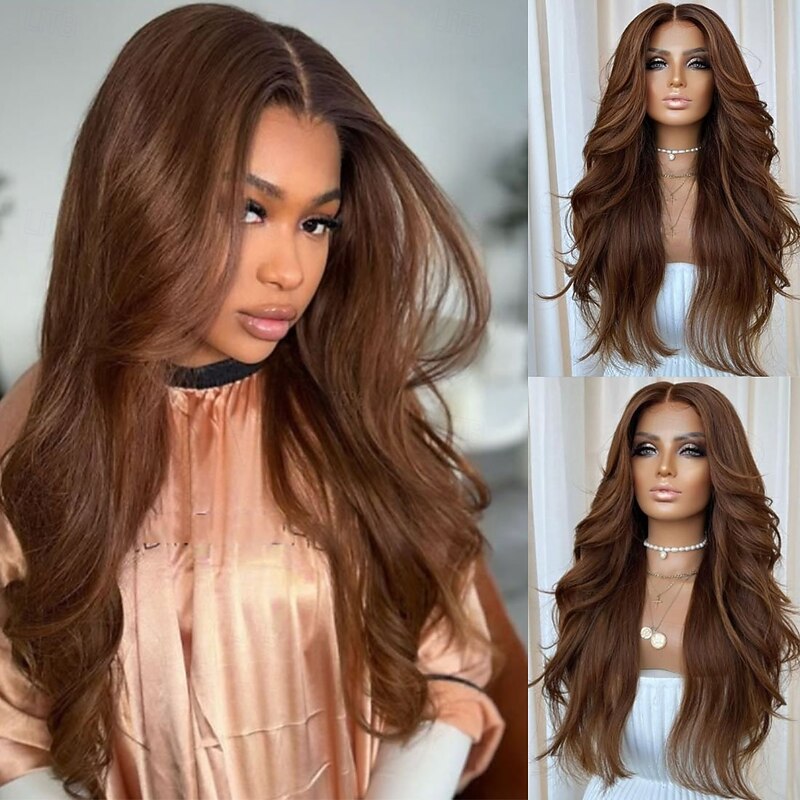 Remy Human Hair 5x5 Closure 13x4 Lace Front Wig Free Part Brazilian Hair Wavy Brown Wig 130% 150% Density with Baby Hair 100% Virgin Glueless Pre-Plucked For Women Long Human Hair Lace Wig