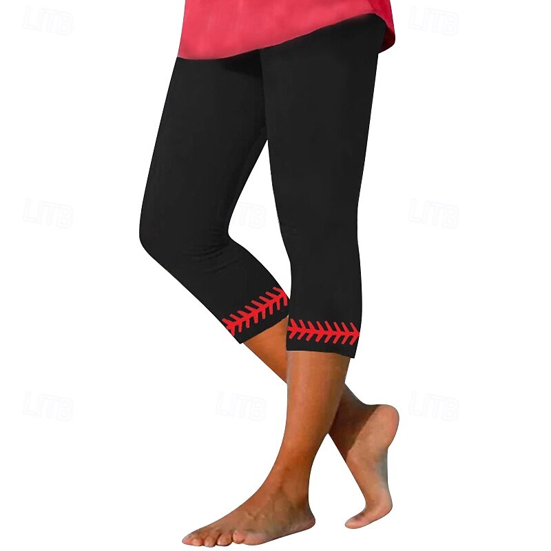 Women's Capri Pants Slacks Leggings Streetwear Casual Calf-Length Natural Flower Elastic Waist Print Comfy Outdoor Comfortable Outdoor Vacation Daily Red black Black and White Black and Red Black Fall4