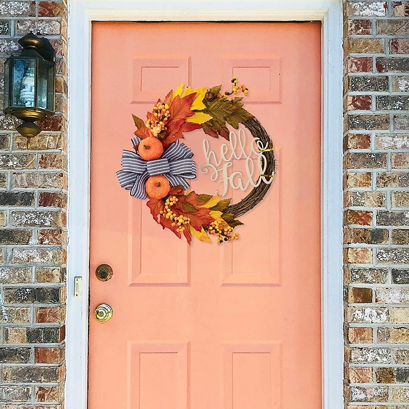 Fall Wreath for Front Door Thanksgiving Harvest Indoor Outdoor Decoration, Pumpkin and Letter Garland Wreath, Autumn Window Hanging Sign for Home Decor4