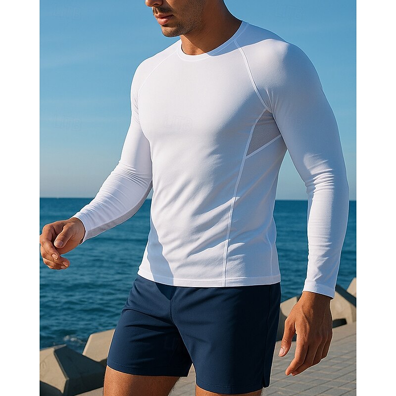 Men's Running Top Running Shirt Long Sleeve Tee Tshirt Solid Colored Quick Dry Lightweight Elastic Breathable Tennis Golf Running Sportswear Activewear Black White Gray3