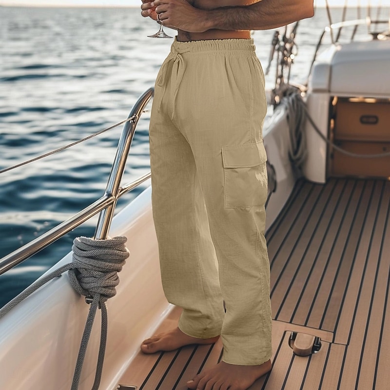 Men's Cargo Pants Trousers Summer Pants Baggy Pants Beach Pants Drawstring Elastic Waist Multi Pocket Plain Comfort Breathable Full Length Outdoor Casual Daily Fashion Classic Style Black White