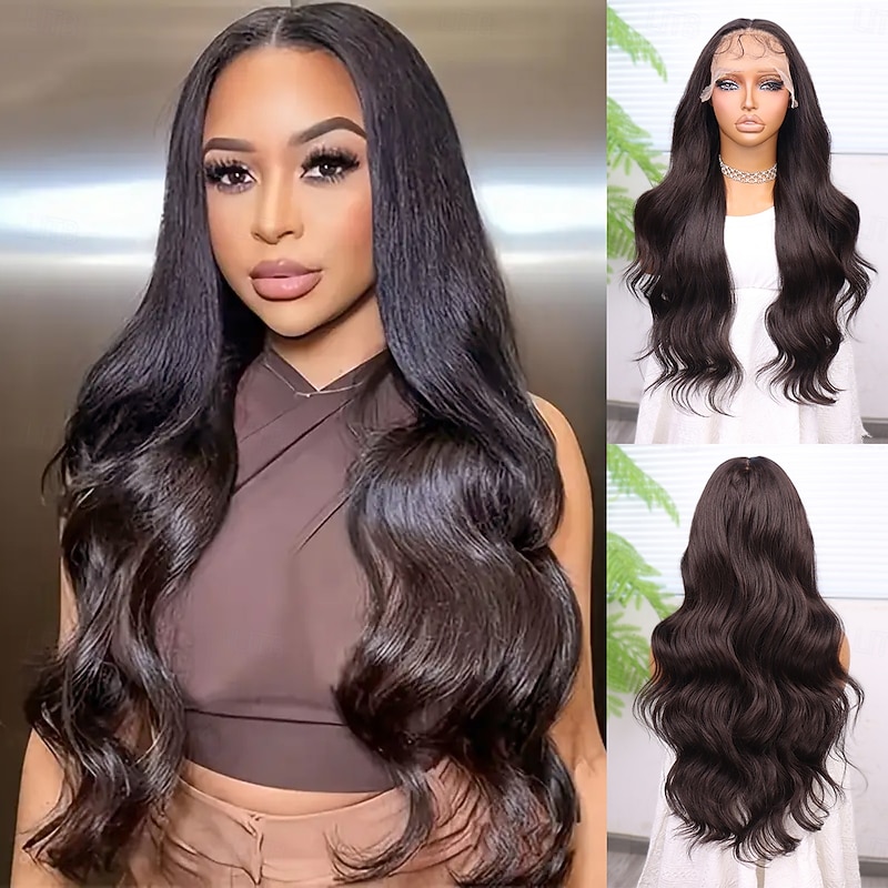 Synthetic Lace Wig Body Wave Style 26 inch Dark Brown Middle Part 13x6 Lace Front Wig Women's Wig Dark Brown
