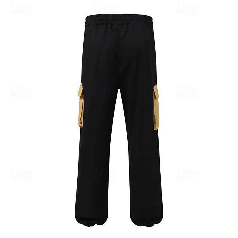 Men's Cargo Pants Trousers Elastic Waist Multi Pocket Color Block Wearable Outdoor Daily Camping & Hiking Fashion Classic White Wine3