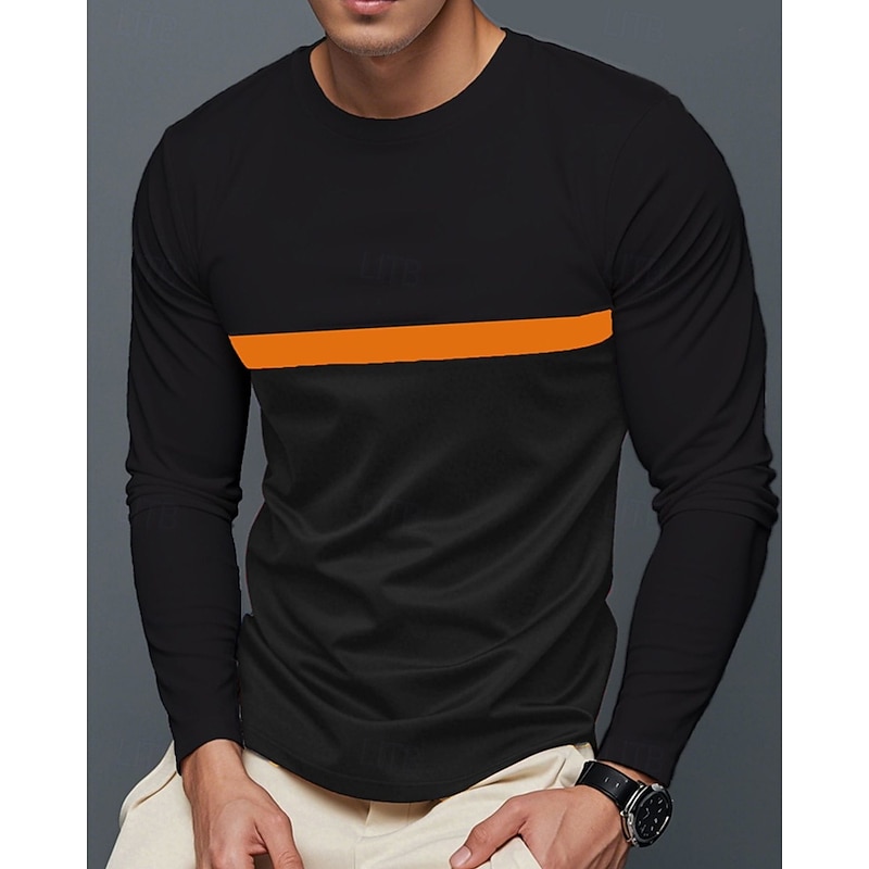 Men's T Shirt Tee Tee Top Long Sleeve Shirt Long Sleeve Crew Neck Spring Fall Color Block Fashion Designer Basic Patchwork Vacation Street Going out Black Yellow Red Top Tee for Men4