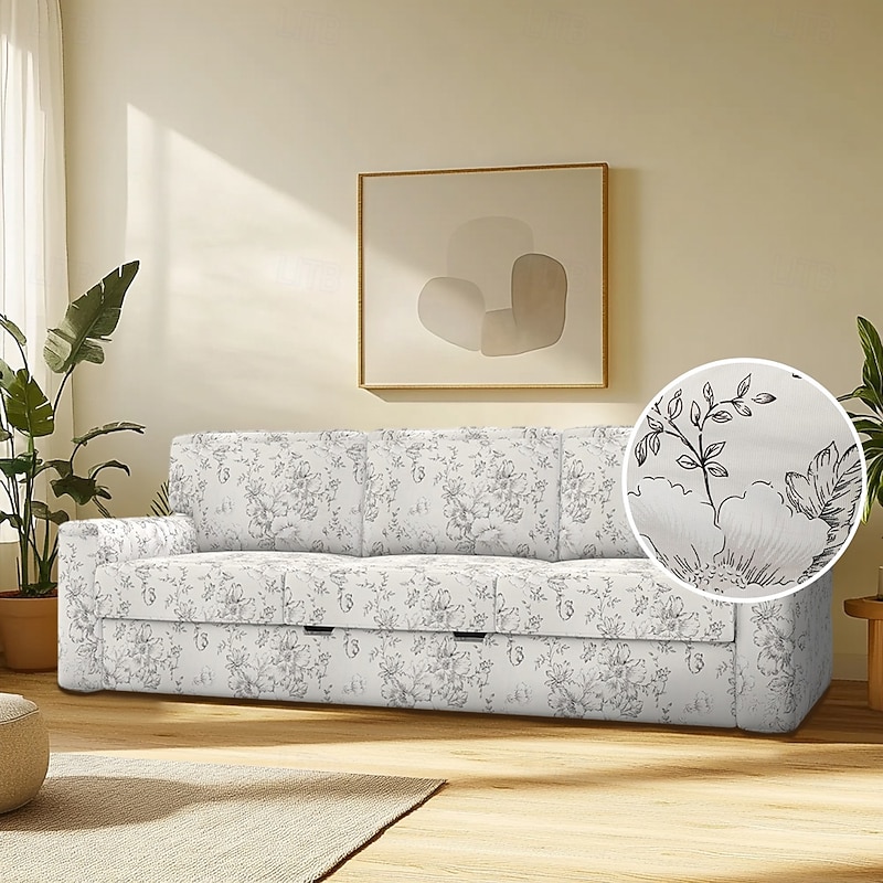 100% Cotton Sofa Cover Suitable For BÅRSLÖV Sofa Floral Plants Quilted Slipcovers2