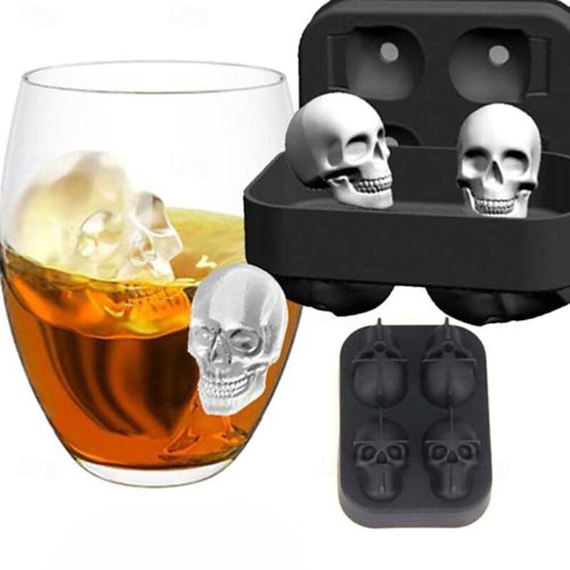 Halloween Ice Cube Tray Skull Mold for Freezer, Press-to-Release Silicone Ice Maker Box for Home Use, DIY Edible Ice Cube Mould for Drinks, Fun Halloween Party Bar Accessory