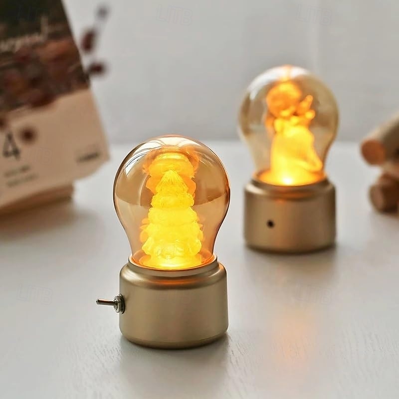 Retro LED Night Light Bulb Bedside lamp Vintage USB Rechargeable Bedside Desk Bulb Lamp Reindeer and Elk Table Lamp for Bed Desk Reading Office Festival Gift