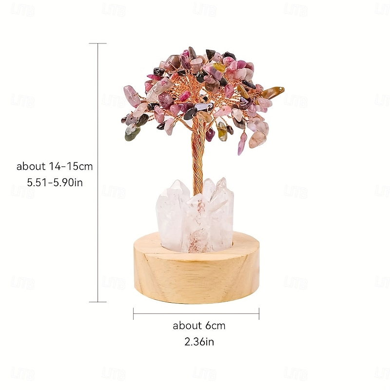 1pc Natural Clear Quartz Crystal Chip Tree - USB Port Decorative Bedside Ambiance Nightlight3