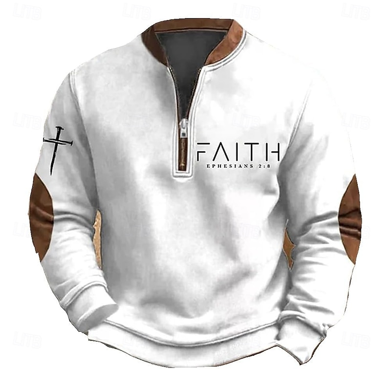 Men's Sweatshirt Quarter Zip Sweatshirt Black White Army Green Navy Blue Brown Half Zip Color Block Letter Cross Half Zip Print Sports & Outdoor Daily Holiday Polyester Vintage Streetwear Casual Fall