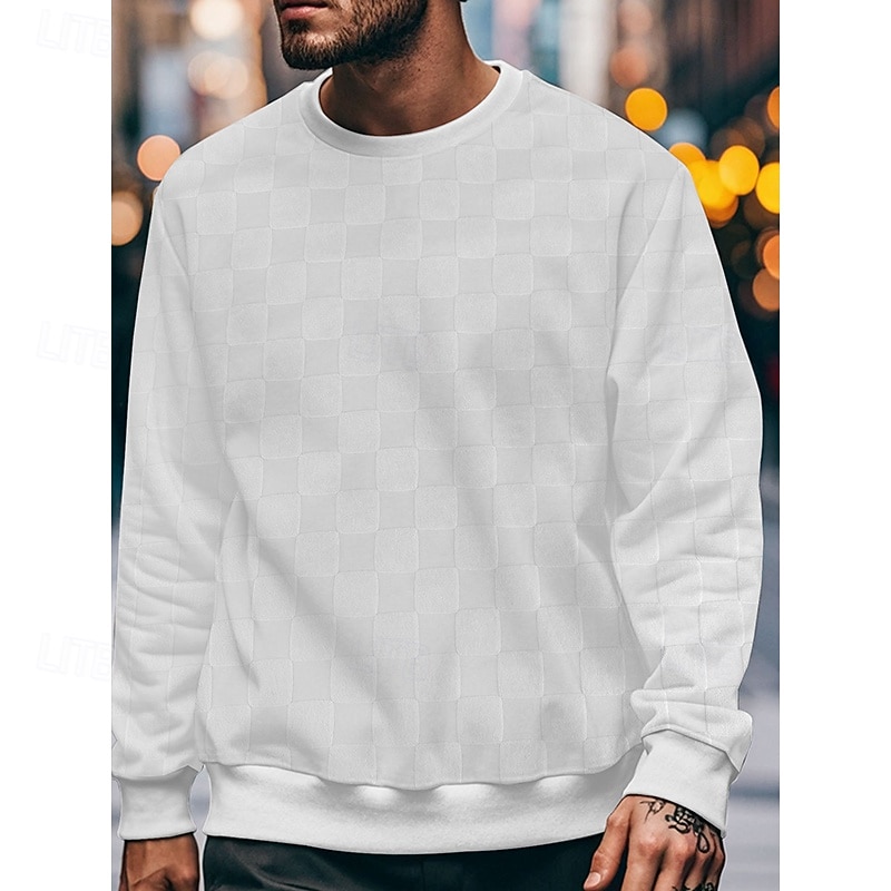 Men's Sweatshirt Pullover Black White Khaki Gray Crew Neck Plain Embroidery Textured Sports & Outdoor Casual Daily Streetwear Cool Designer Spring &  Fall Clothing Apparel Hoodies Sweatshirts  Long
