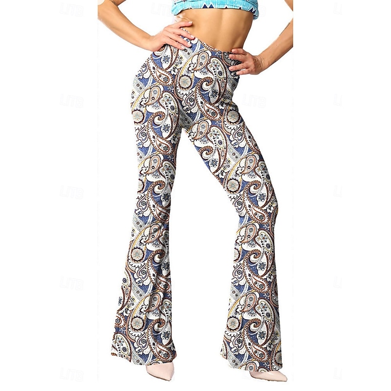 Women's Leggings Vintage Ethnic Style Full Length High Waist Paisley Printing Comfy Soft Comfortable Micro-elastic Outdoor Street Black White Pink Blue Summer Spring Fall Slim Fit3