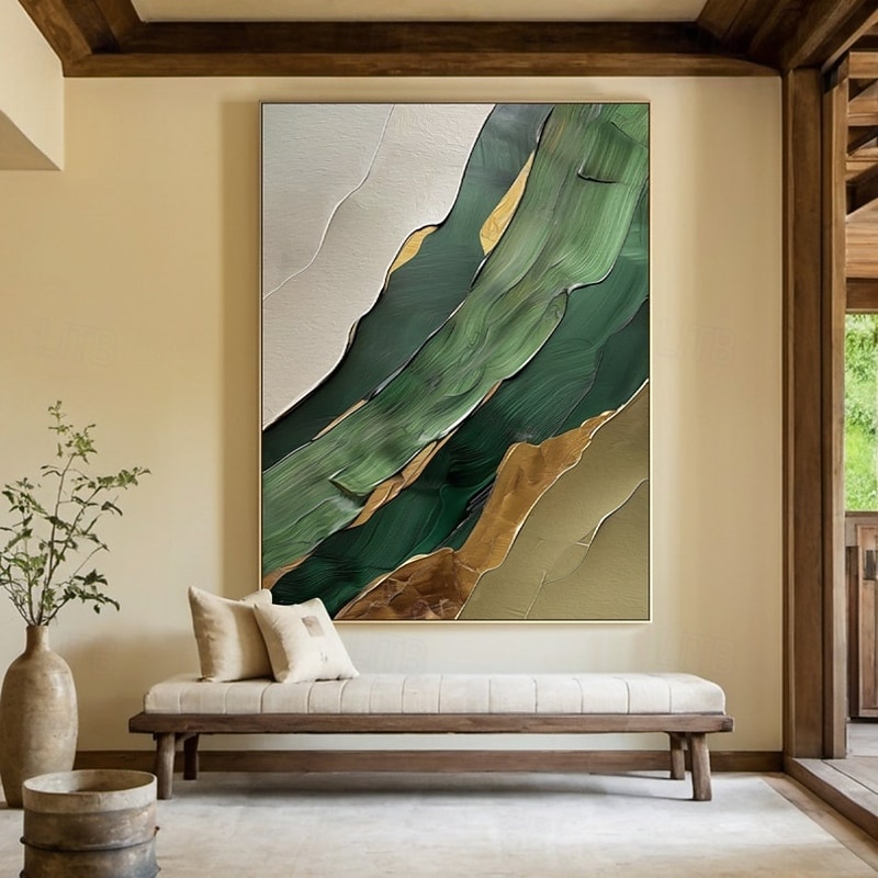 Green 3D textured wall mural, brown and beige wall mural decor art, large abstract wall art decor, modern living room decor4