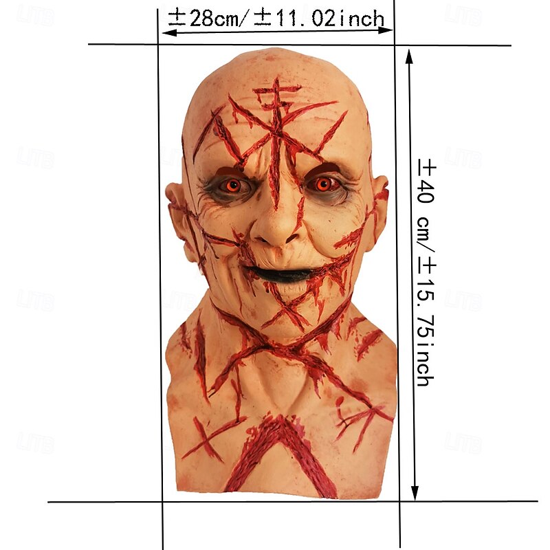 Halloween Bald Scarred Mask For Adults Realistic Scary Costumes Latex Face Mask, Bloody Scars Horror Mask, Creepy Haunted House Party Prop2