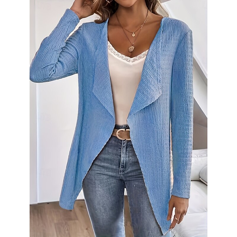 Women's Casual Jacket Breathable Comfortable Oversized Casual Plain Vacation Street Daily Wear Going out Open Front Regular Collarless Regular Fit Long Sleeve Outerwear Black White Sky Blue Summer3