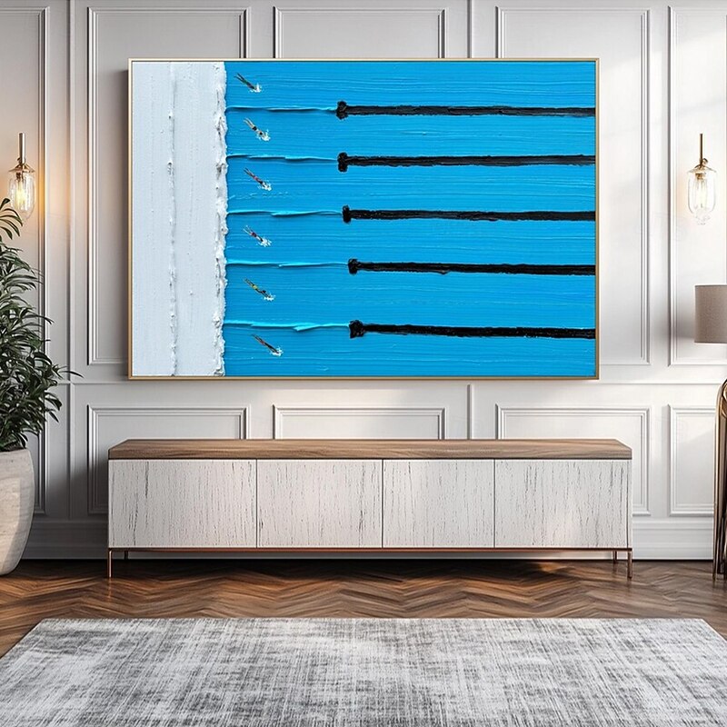 Mintura Hand Painted 3D Swimming Oil Paintings on Canvas Modern Abstract Textured Wall Art Picture For Home Decoration Ready To Hang With Stretched Frame