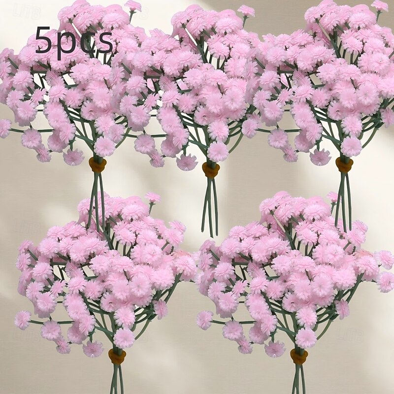 5 Bundles Artificial Gypsophila Bouquet, Fake Plastic Wedding Flowers, Soft Touch Home Table Decoration Floral Arrangement, Multi-Color4