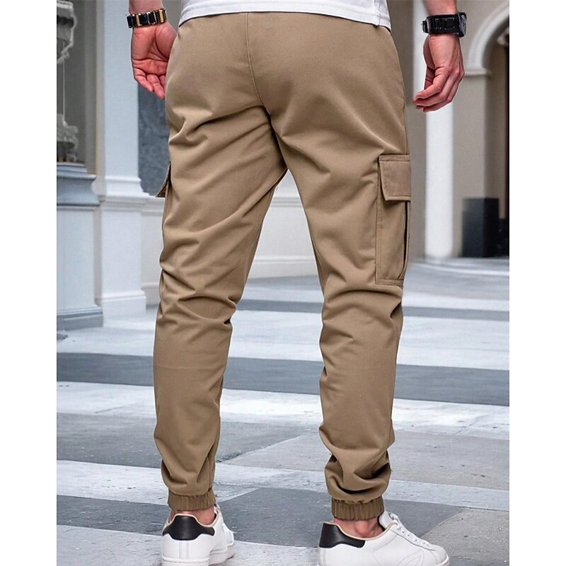 Men's Cargo Pants Trousers Drawstring Elastic Waist Multi Pocket Plain Wearable Outdoor Daily Camping & Hiking Fashion Classic ArmyGreen Black2